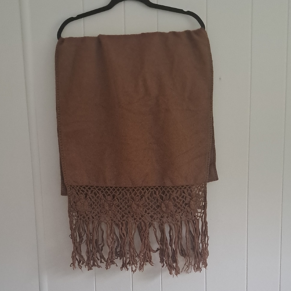 Capchatex Brown Alpaca Fringe Scarf Shawl